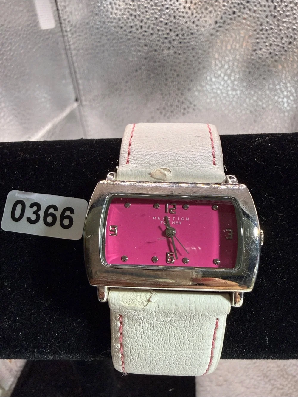 White Strap Watch with Pink Rectangular Dial